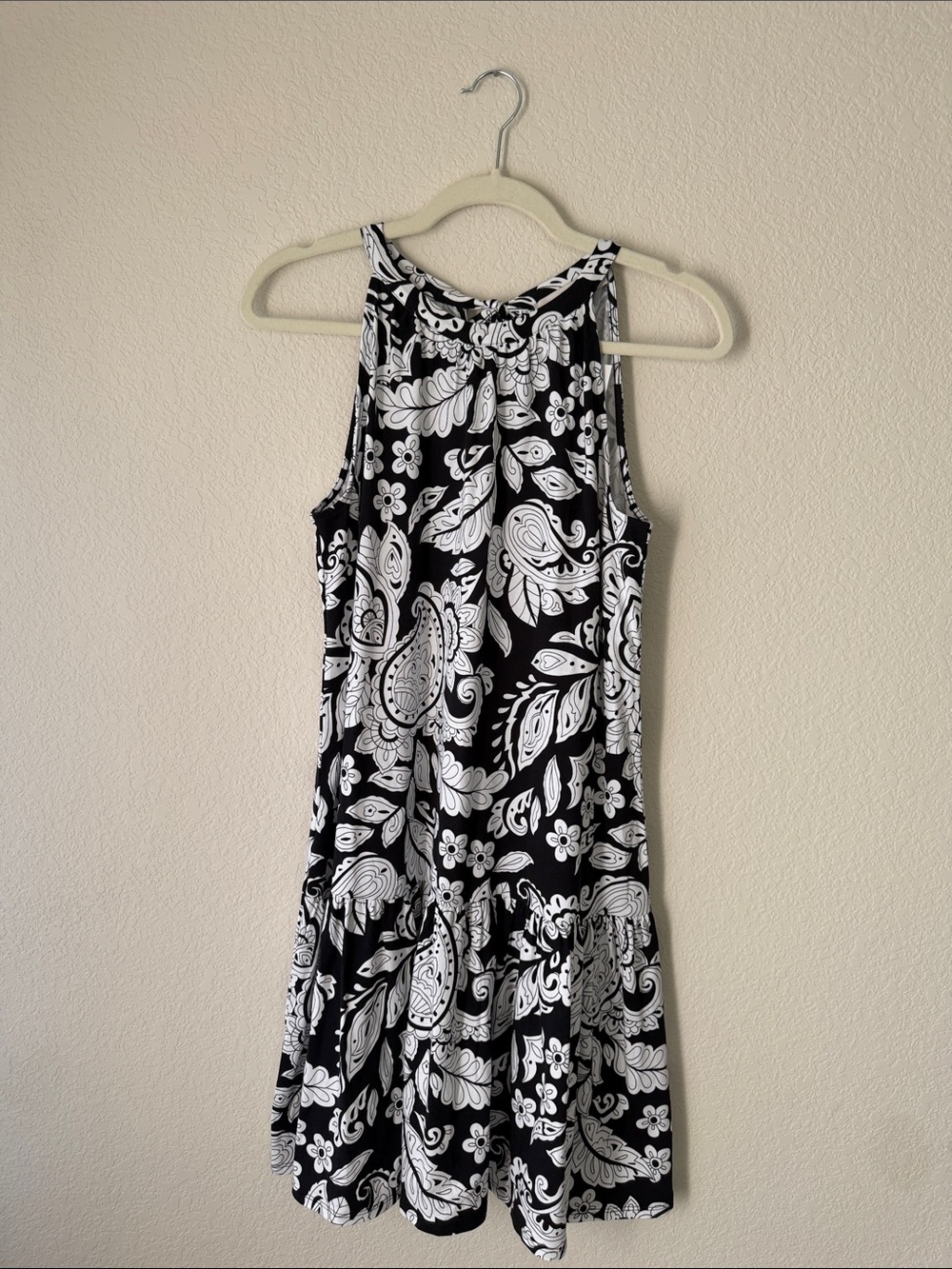 LOFT Black and White Paisley Drop-Waist Sundress